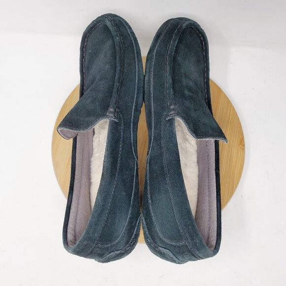 UGG Slipper Mens 9 Alder Black‎ Suede Shoes Slip On Shearling Moc Toe Loafers - Picture 9 of 11